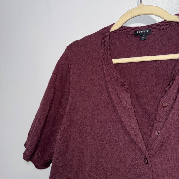 Torrid Womens Plus Size 4 Burgundy Short Sleeve Cardigan - Picture 6 of 6